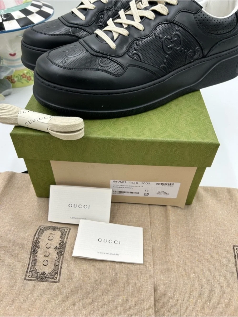 Men’s Gucci GG Embossed Leather Sneakers.  Size 13.(fits 13.5.) Made in Italy.